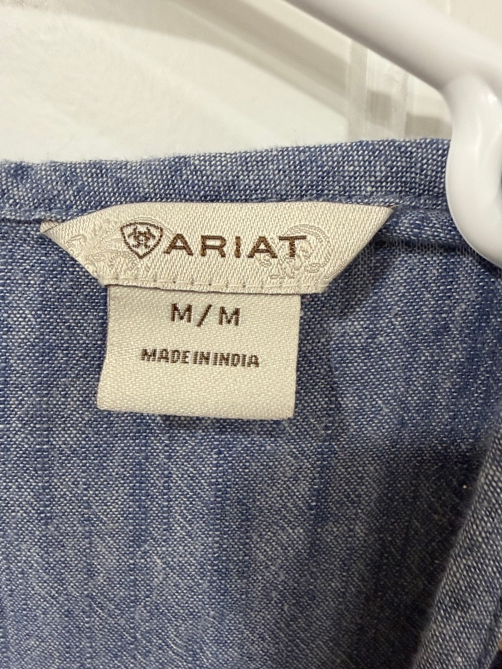 EUC Ariat Blue Sleeveless Chambray Dress with Tassel Neck - Picture 3 of 8